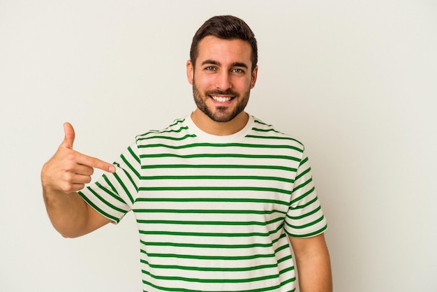 Person pointing by hand to a shirt copy space proud and confident