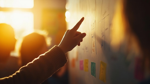 a person pointing at a whiteboard with the word quot on it