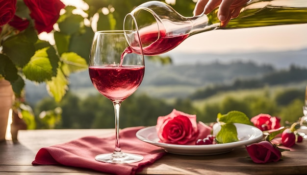 a person pouring a glass of wine from a wine glass