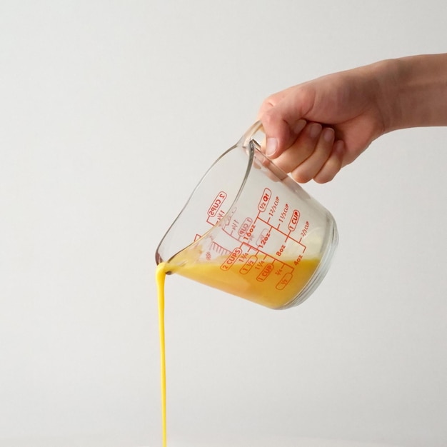 Photo a person pouring a liquid into a glass with a measuring spoon