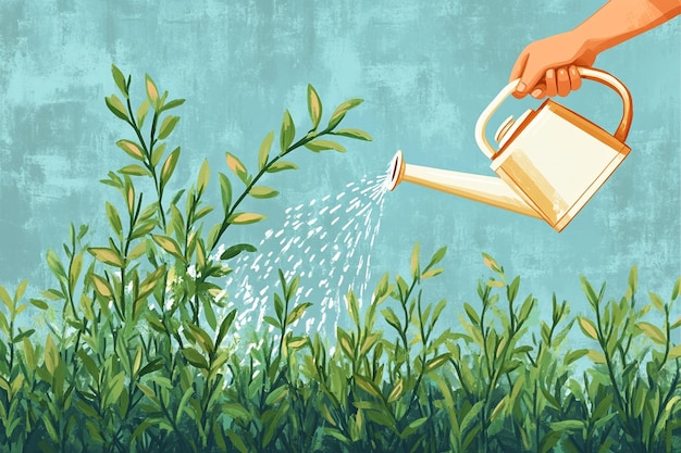 Photo a person pouring water into a plant from a watering can