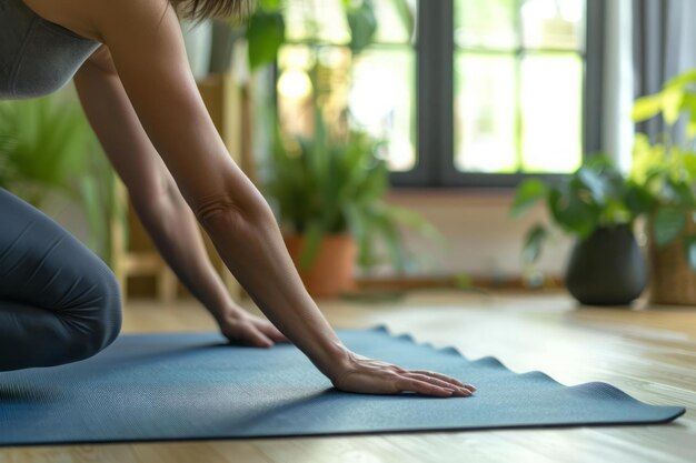 Photo a person practicing gentle yoga or stretching exercises managing chronic fatigue symptoms