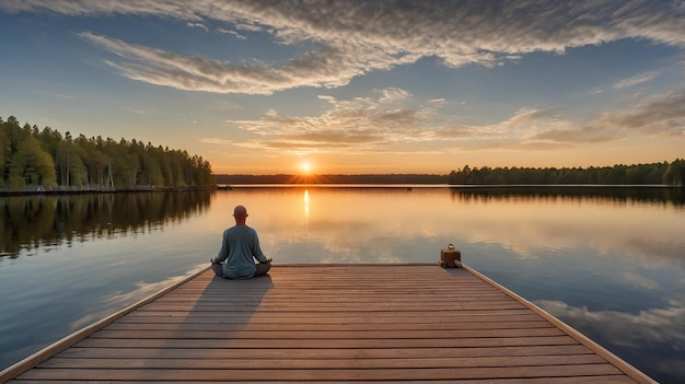 Photo person practicing meditation on a quiet secluded beach peaceful scene serene atmosphere