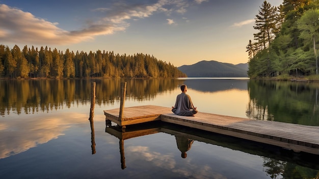 Photo person practicing meditation on a quiet secluded beach peaceful scene serene atmosphere