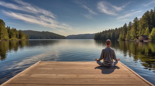 Photo person practicing meditation on a quiet secluded beach peaceful scene serene atmosphere