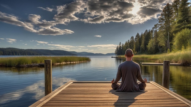 Photo person practicing meditation on a quiet secluded beach peaceful scene serene atmosphere