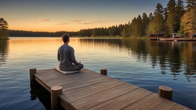 Photo person practicing meditation on a quiet secluded beach peaceful scene serene atmosphere