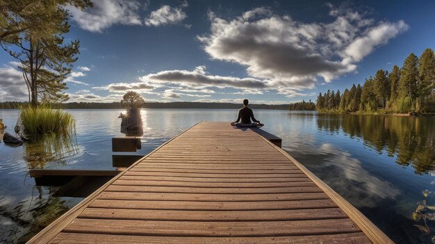 Photo person practicing meditation on a quiet secluded beach peaceful scene serene atmosphere