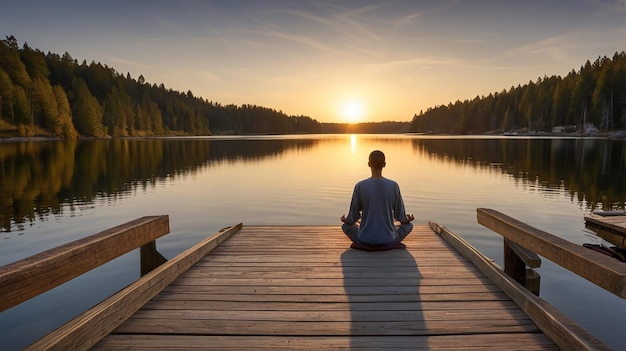 Photo person practicing meditation on a quiet secluded beach peaceful scene serene atmosphere