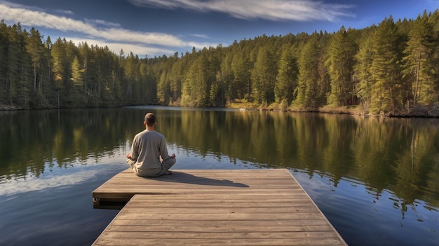 Photo person practicing meditation on a quiet secluded beach peaceful scene serene atmosphere