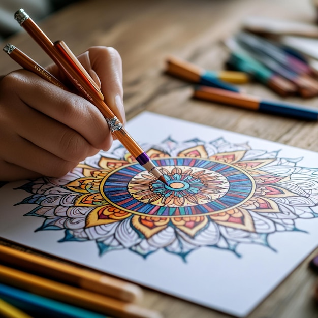 Photo a person practicing mindfulness while coloring a mandala