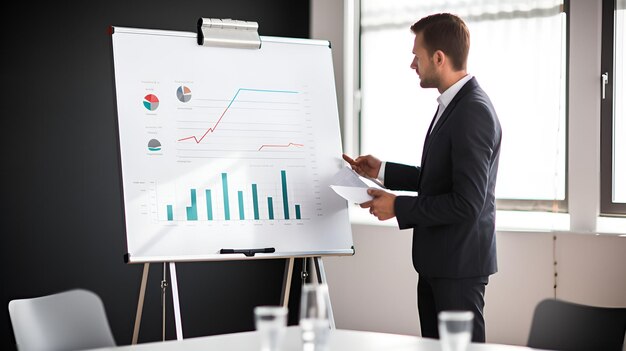 A person presenting with a flip chart during a meeting person presenting flip chart meeting