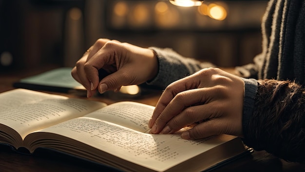 A person reading a Braille book