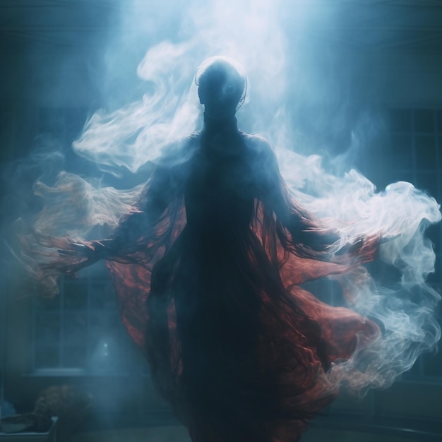 a person in a red robe with smoke coming out of it