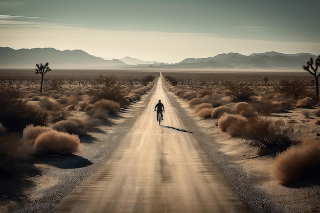 Person Riding Bicycle Along An Empty Highway Generative AI