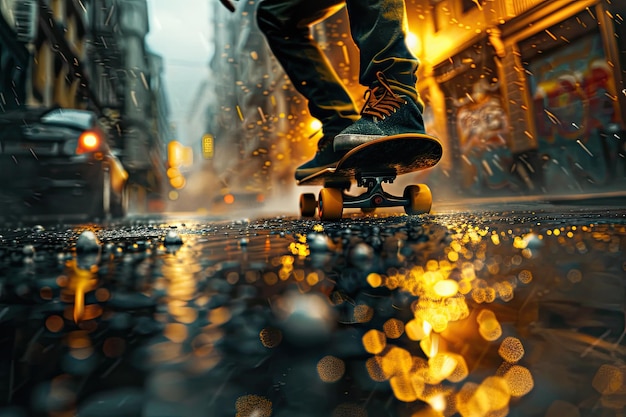 Photo person riding a skateboard on a street