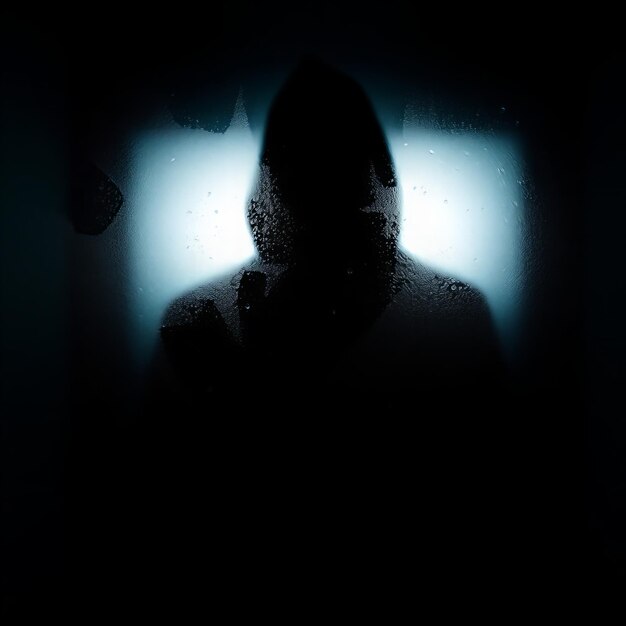 Photo a person  s face is shown in a dark room