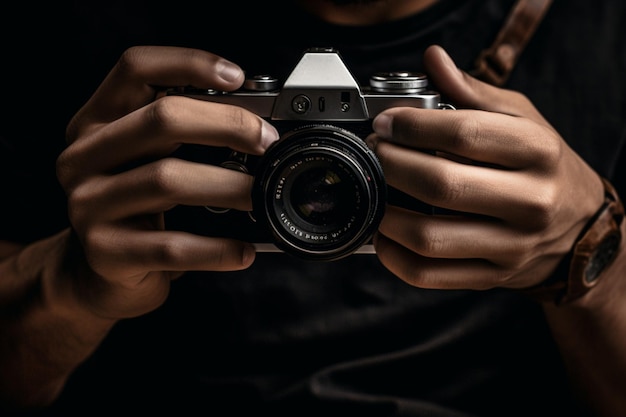 A person's hands holding a camera and taking a photo representing photography and art