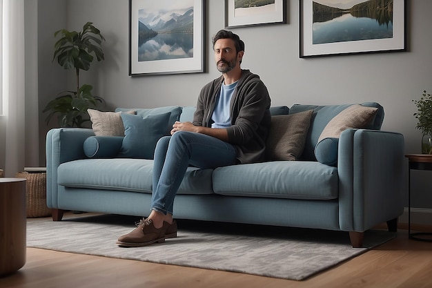 Photo a person seated on living room couch