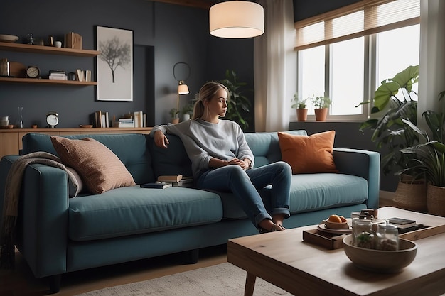 A Person Seated On Living Room Couch