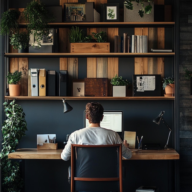 a person setting up their workspace in a coworking space with personal items and decor3