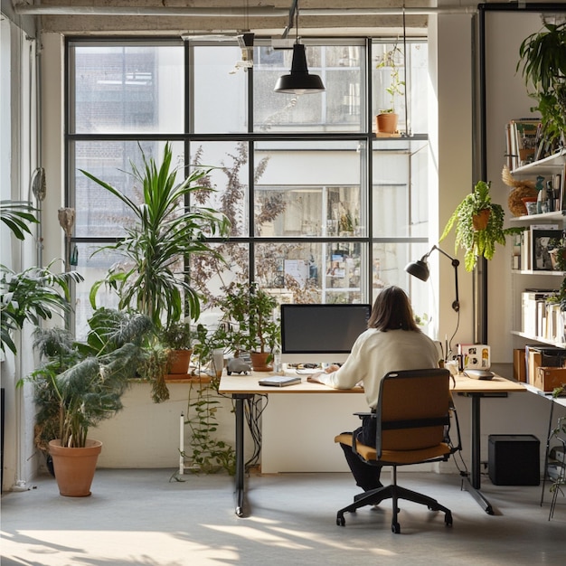 a person setting up their workspace in a coworking space with personal items and decor4