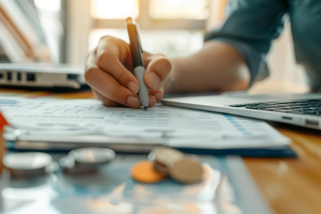 Person Signing Property Documents at Home Office Desk in Daylight