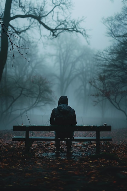 a person sitting on a bench in the park