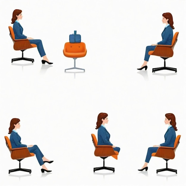 Photo person sitting on an eames chair vector set white background isolated