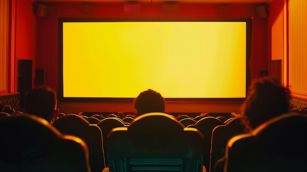 Photo a person sitting in front of a large screen with a yellow background