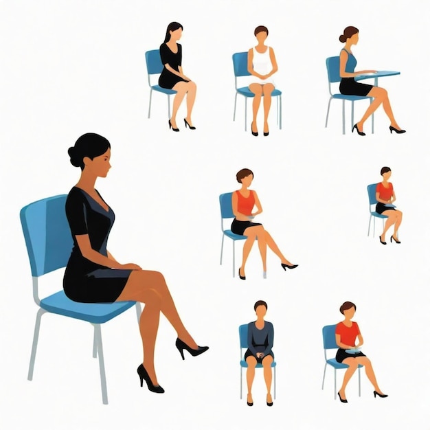 Photo person sitting in a portable chair cartoon vector set white background isolated