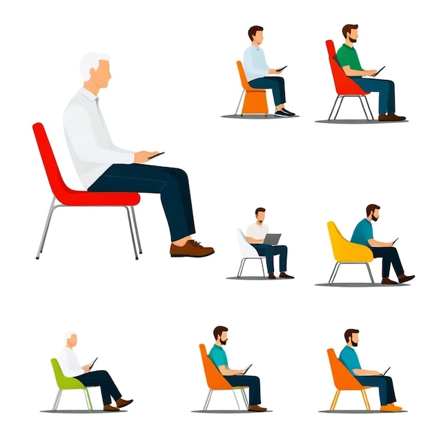 Photo person sitting in a portable chair vector set white background isolated a high qua