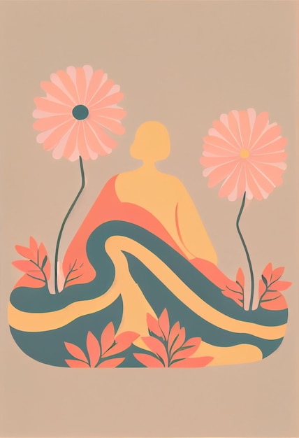 Person sitting on a rock surrounded by flowers generative ai