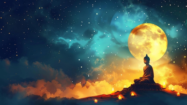 Person Sitting on Top of Hill Under Full Moon