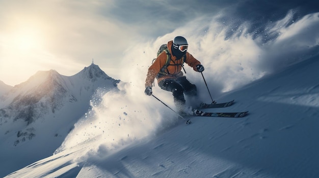 A person skiing in the snow