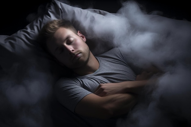 Person sleeping in bed background