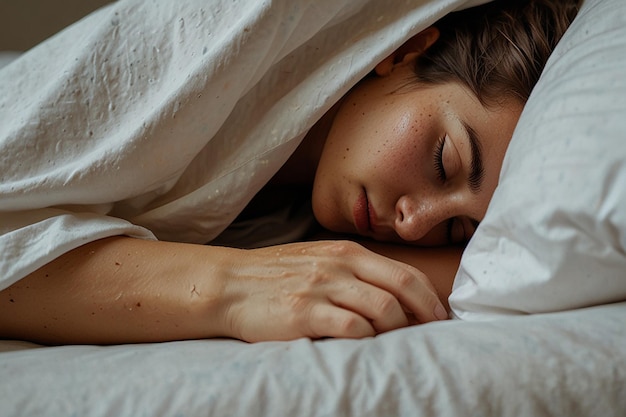 Photo a person sleeping under a blanket with the word  on it