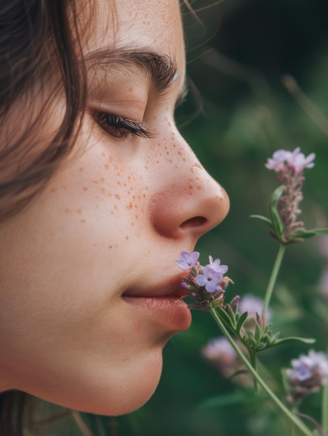 Person smelling a flower