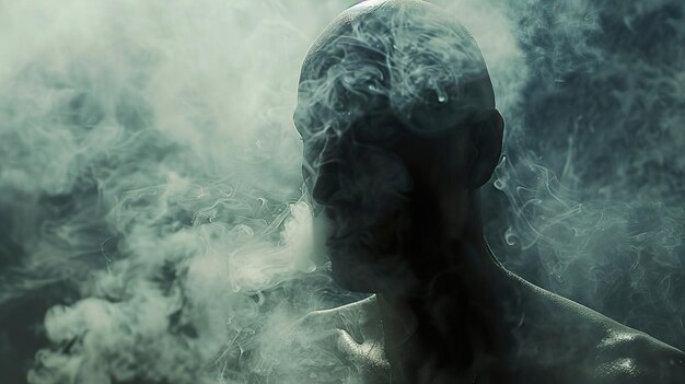 Photo a person smoking a cigarette with smoke coming out of it