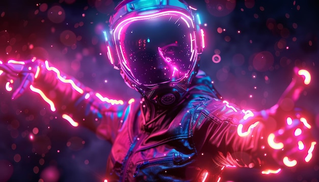 A person in a space suit is shown in a neon color scheme by ai generated image