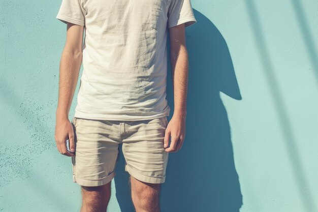 Photo a person standing against a bright blue background