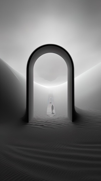 Photo a person standing in an archway with a person standing in the middle of it