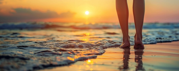 Person Standing on Beach at Sunset