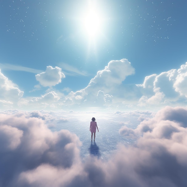 a person standing in the clouds with a person standing on the ground