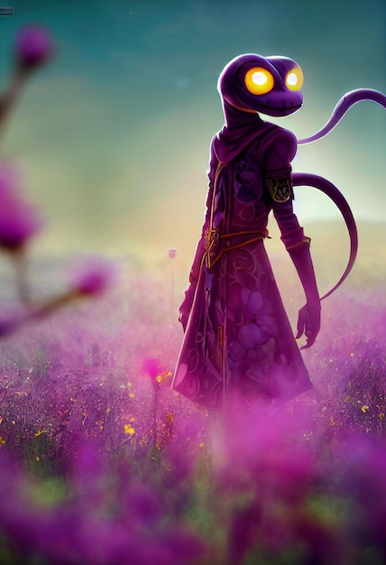 Person standing in a field of purple flowers generative ai