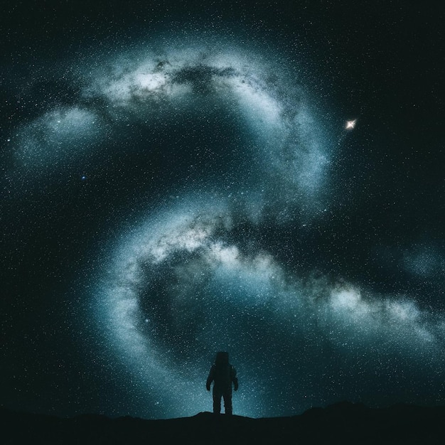 a person standing in front of a star filled sky with stars