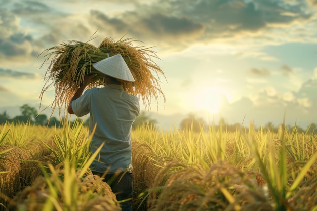 Person Standing in paddy Field With Hat