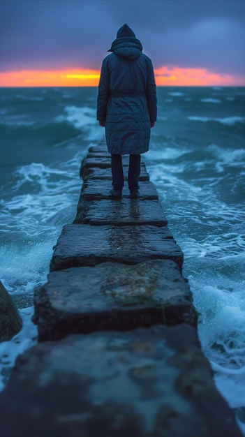 Person Standing on Pier Looking Out at Ocean