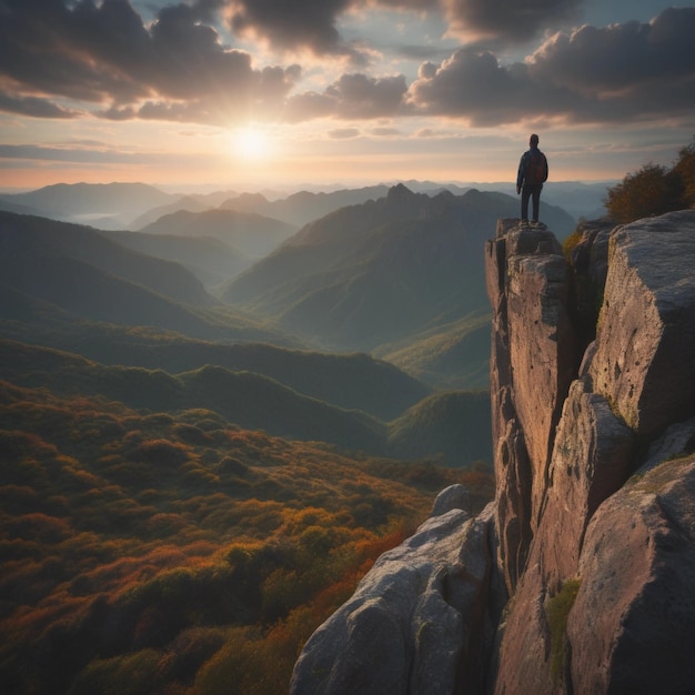 Person standing on rock mountain during