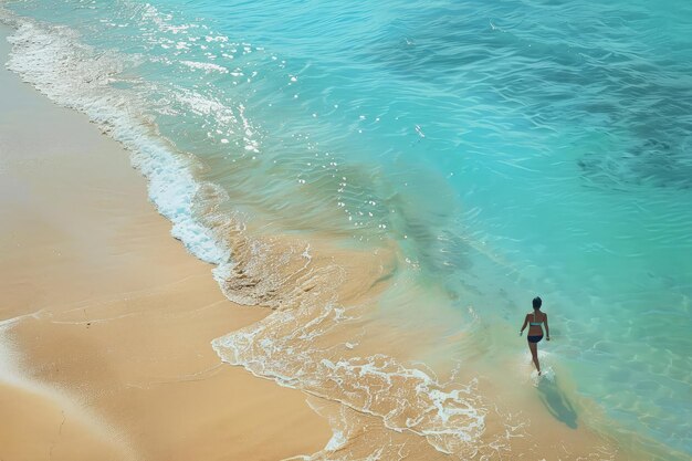 A person standing in the water at the beach